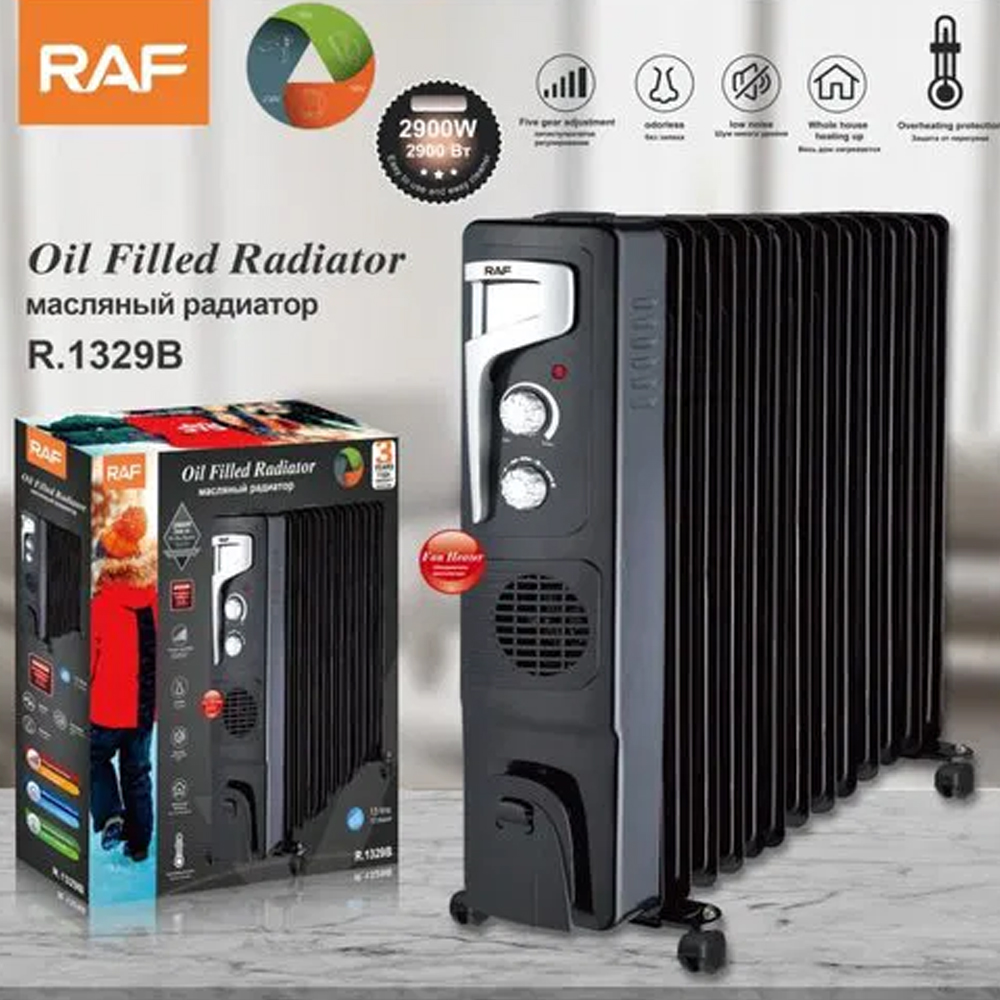 RAF R.1329B 13 kanallı fərli yağ radiatoru qara 2900W